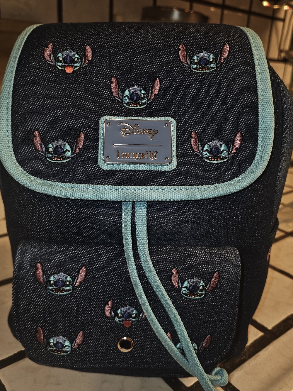 Disney Loungefly Stitch Embroidered Mini Backpack - Navy & Teal